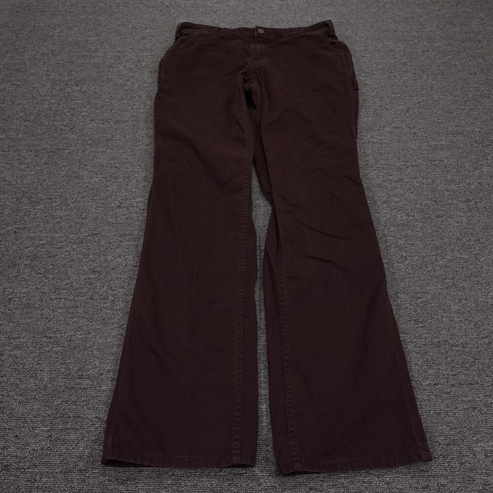 Carhartt Pants Womens 12 Tall Brown Canvas Carpenter Loose Fit Workwear 34x33